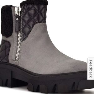 Nine West Women Black Shearling Trim Platform Log Sole Casual Moto Ankle Boots